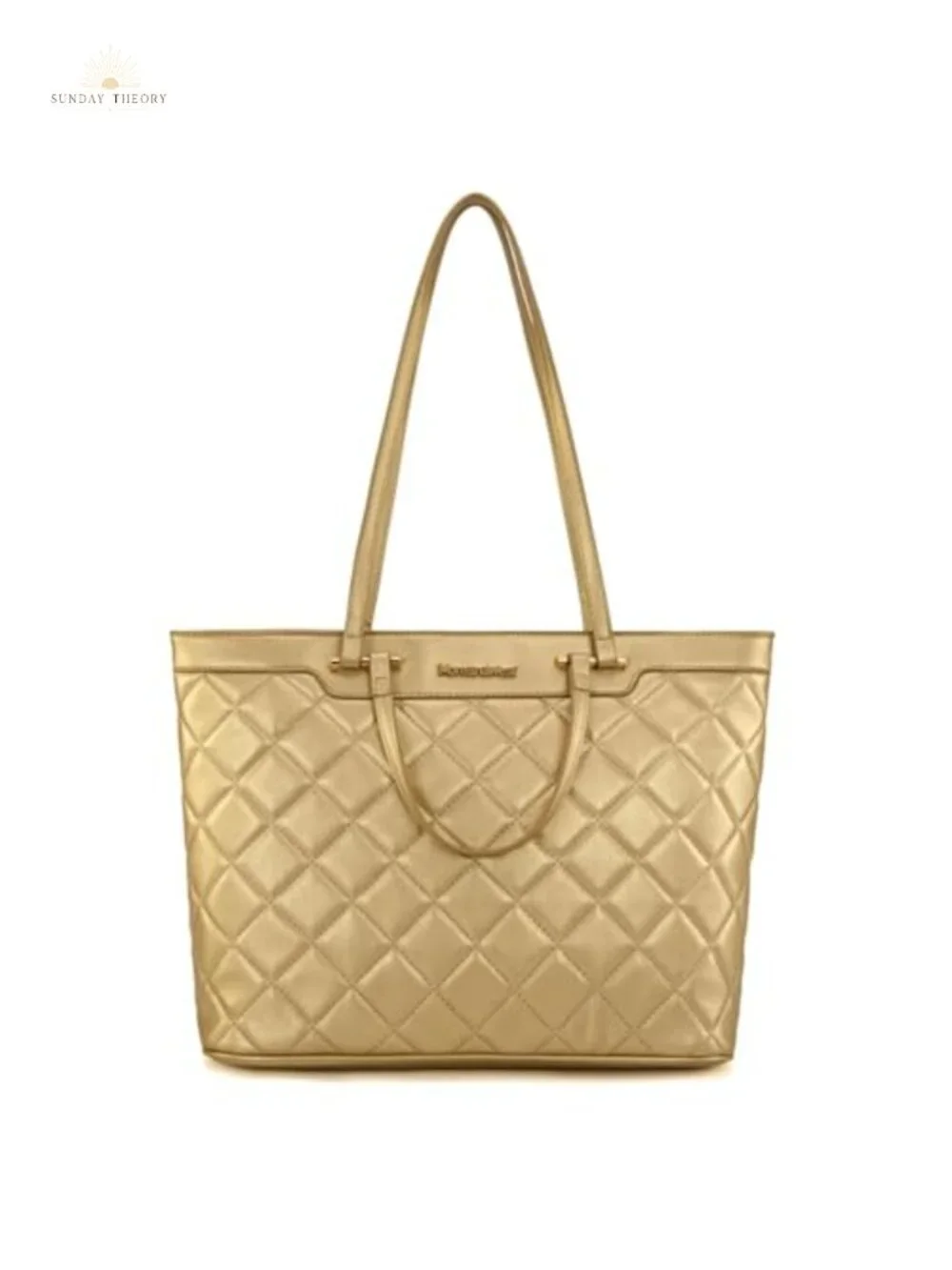Quilted Vegan Leather Tote Bag for Women with Top Zipper